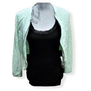 COQUELICOT Portugal Made Mint Green Lace and Cotton Zip Up Bomber Jacket Cardi